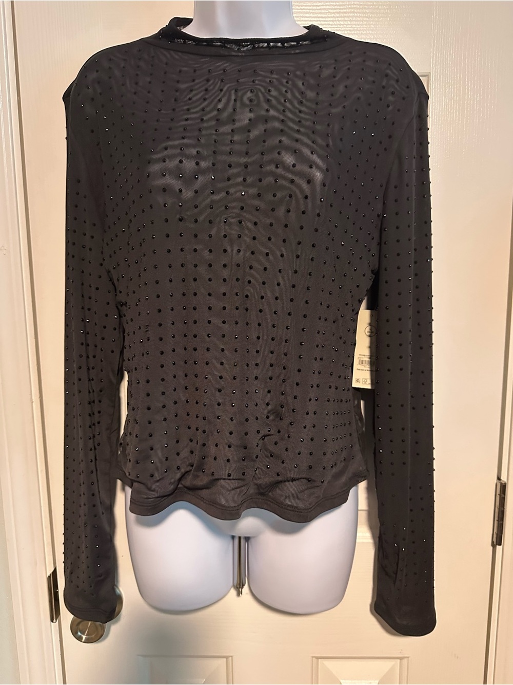 Sexy Black Long-Sleeve Studded Top XL